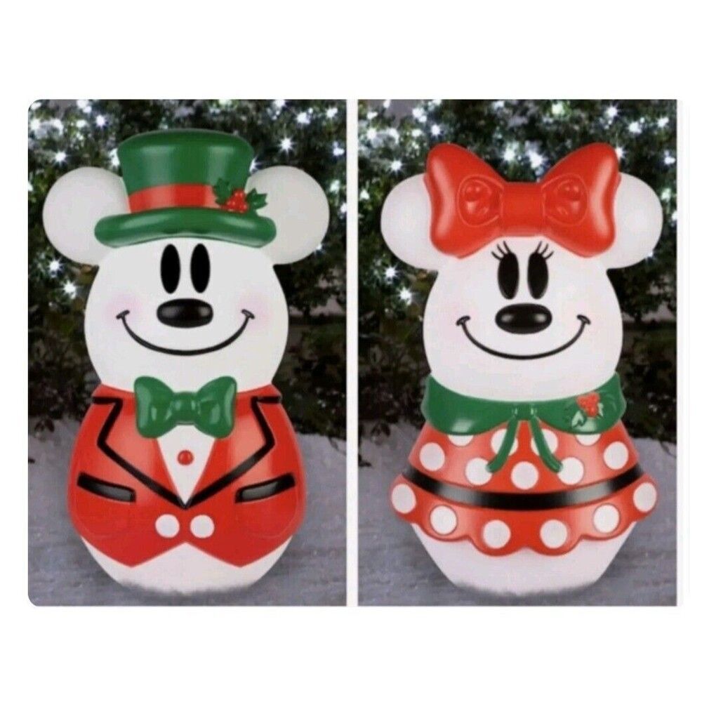 Disney Mickey & Minnie Mouse LED Christmas Blow Mold 23” Snowman Yard Set NEW